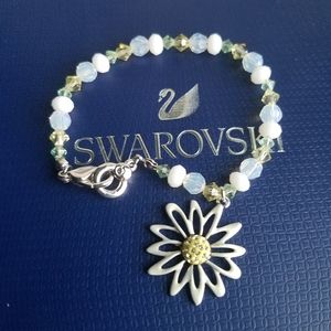AUTHENTIC Swarovski Flower Alabaster Charm Bracelet
